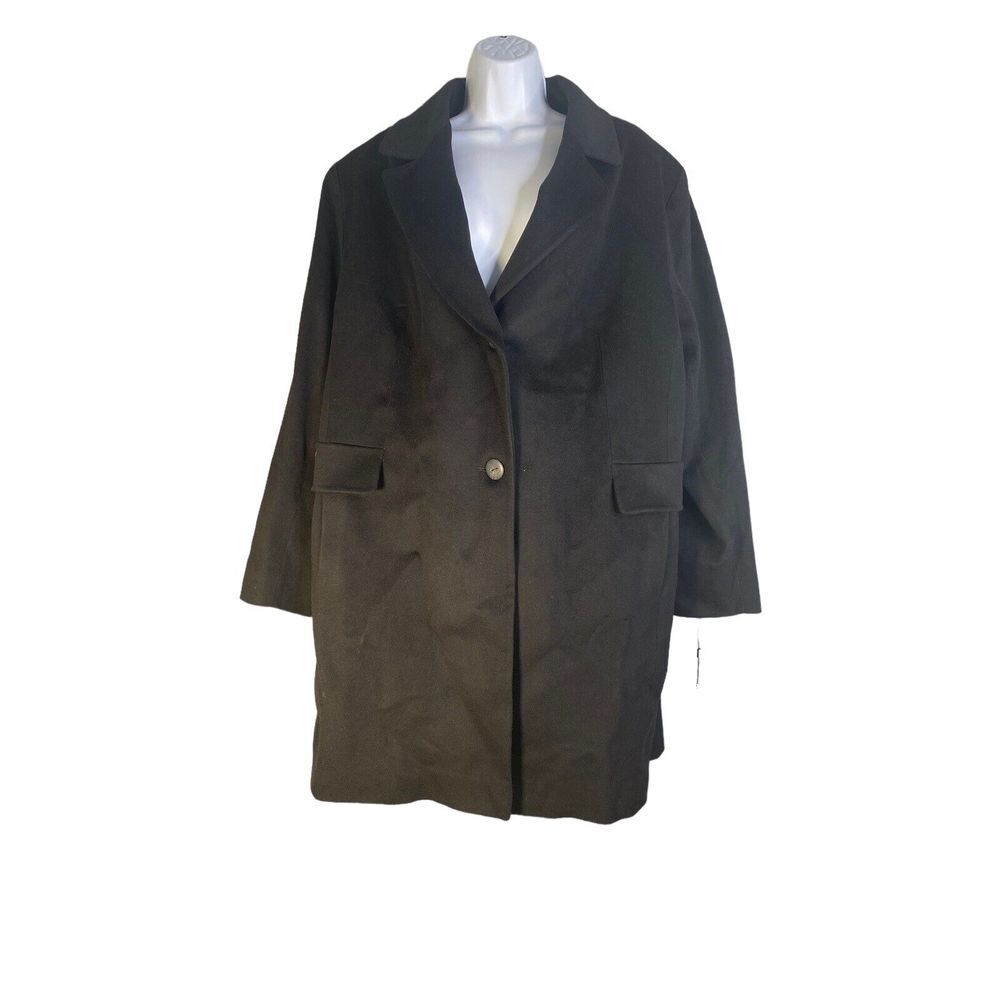 Fleurette Womens 100% Wool Walker Black Coat Jacket Flap Pocket Front Button 20W